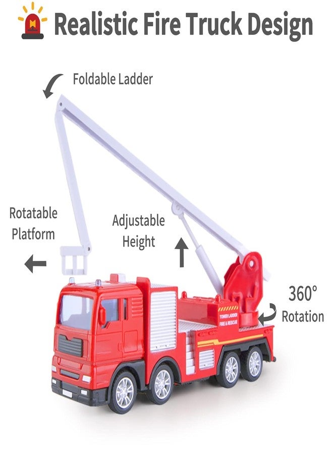 SHIPEASE شاحنة إطفاء تعمل بالاحتكاك من SHIPEASE، لعبة للأطفال الأولاد، نموذج مصبوب من المعدن، رافعة إنقاذ إطفاء، سلم، مدفع مياه وشاحنة نفاثة إطفاء، مركبة سحب للخلف (متعددة الألوان) - Image 3